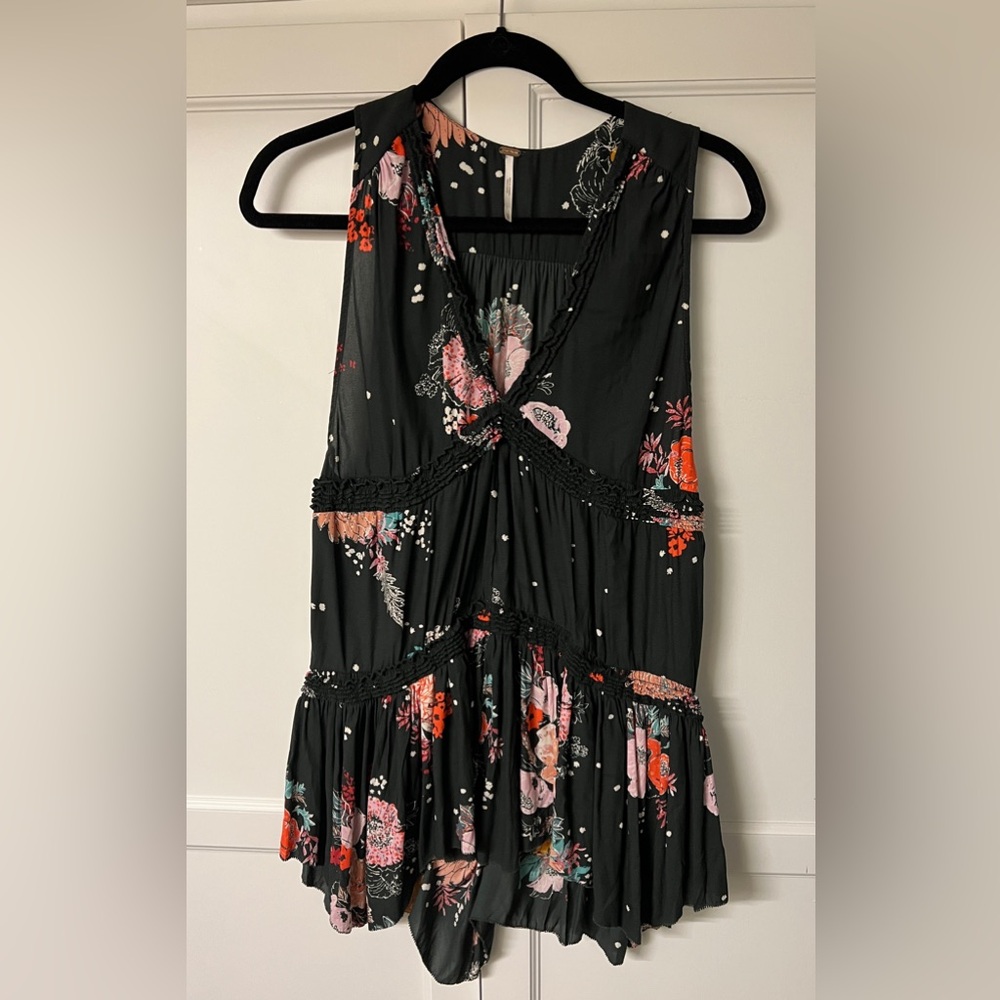 Free People Haze Sleeveless Tunic Black Floral Size XS